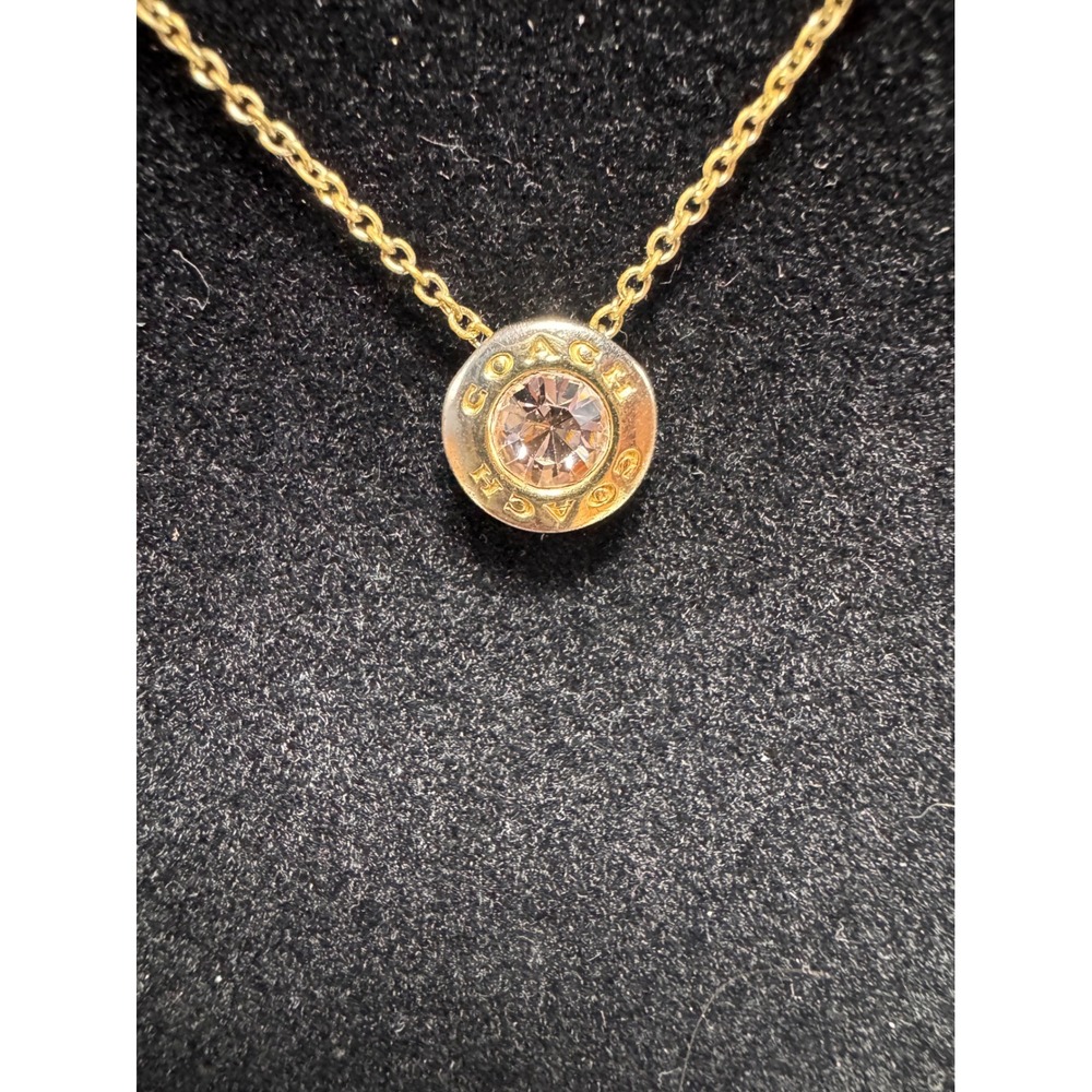 Coach Open Circle Pendant Necklace Rose Gold Pink Crystal Logo Charm